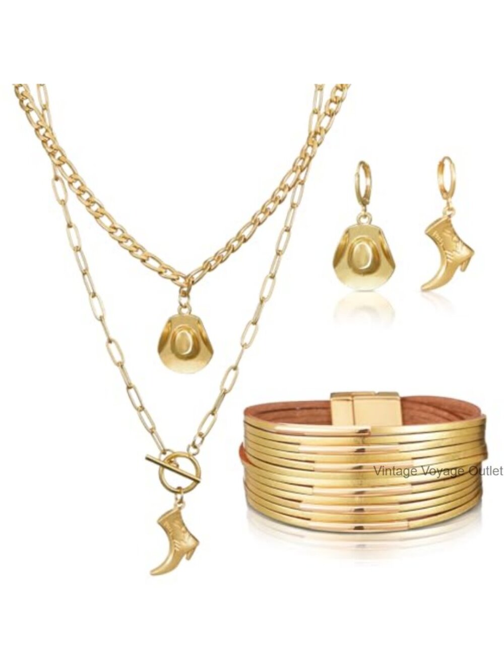 Western Turquoise Alloy Leather Jewelry Set Necklace Bracelet Earrings